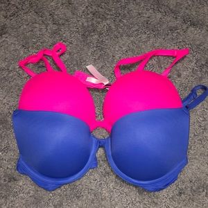 NEON PINK AND BLUE VICTORIA SECRET PUSH UP BRA SET